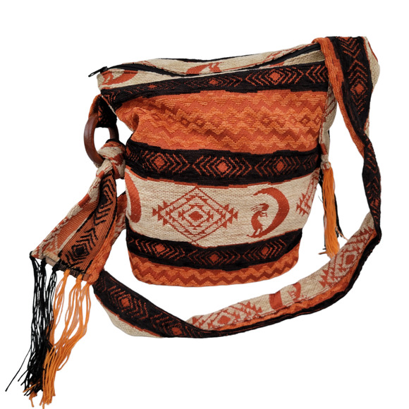 New Ecuador trapestry handbag cross body boho with Native American Kokopelli - Picture 2 of 4